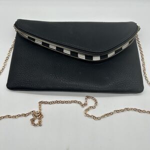 Urban Expressions Purse Black Vegan Leather Flap Clutch Crossbody Strap